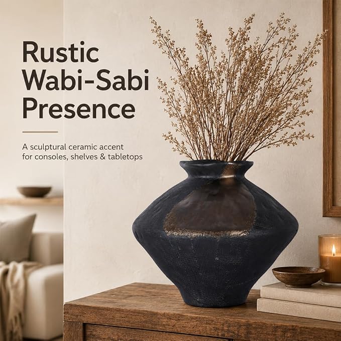 Large Wabi Sabi Rusty Vintage Ceramic Vase, 10.6" Rustic Pottery Vase for Centerpieces, Wabi Sabi Decor Flower Vases for Table, Living Room, Bedroom, Bathroom, Kitchen, Farmhouse Home Decor Gifts