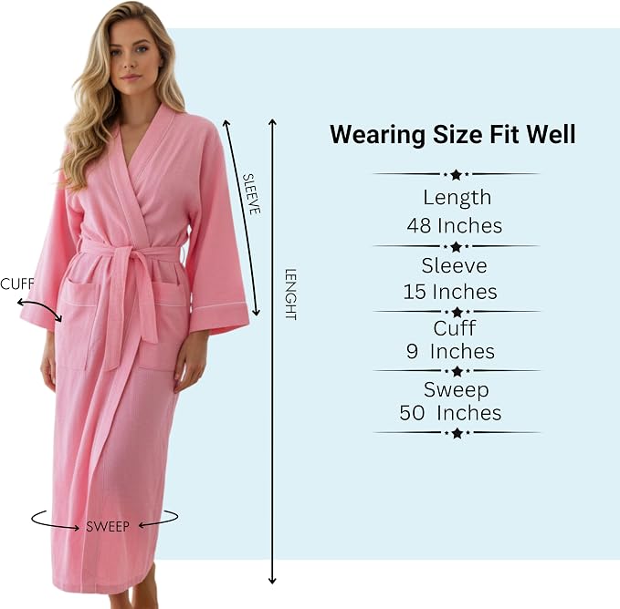 COTSILER Cotton Waffle Bathrobe for Women – Lightweight Spa Robe with Belt & Front Pockets