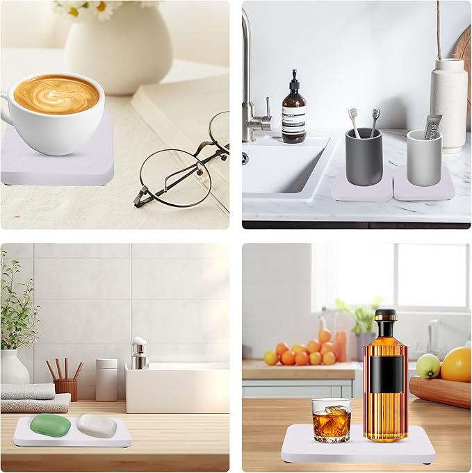 4PCS Stone Drying Dish, Water Absorbing Tray for Sink, Fast Drying Diatomite Sink Tray, Stone Soap Dish Kitchen Counter