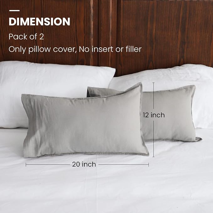 Simple&Opulence Linen Lumbar Pillow Covers 12x20 Inch Set of 2 Flax Cotton Blend Rectangular Decorative Throw Cushion Cover for Couch Sofa Bedroom Office Soft Breathable Farmhouse - Grey