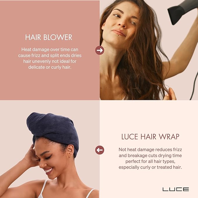 LUCE Hair Towel wrap for Women – Premium 400 GSM Microfiber Hair Towel Anti frizz, Highly Absorbent, Adjustable Thick Elastic Fit for Kids & Adults, Perfect for Curly, Wavy & Long Hair Care, Black