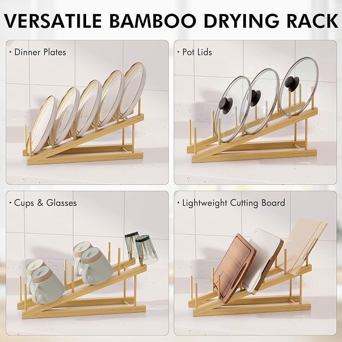 2-in-1 Stone Dish Drying Mat and Bamboo Dish Rack Combo, 24x16 Inch Super Absorbent Fast Dry Diatomaceous Earth Dish Drying Mat, Foldable Space Saver for Kitchen Counter Bathroom Apartment