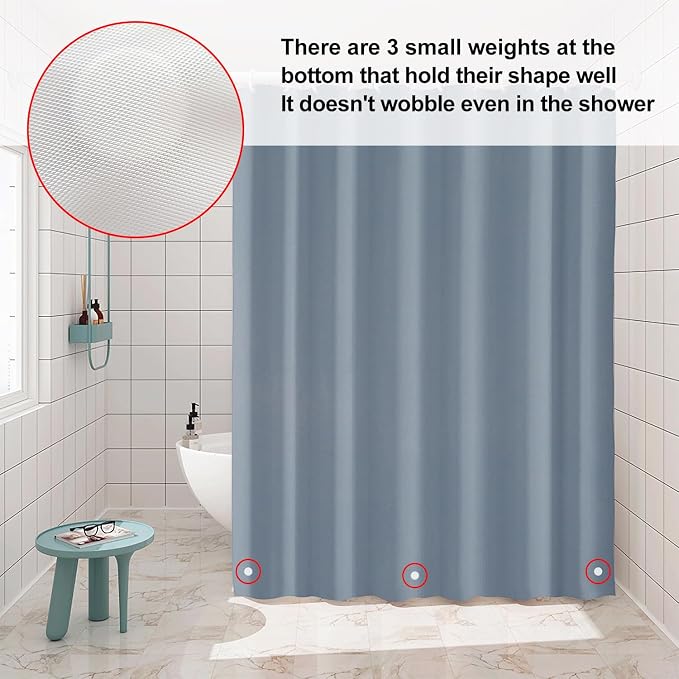 timecity Blue Shower Curtain Liner PEVA Bath Curtain with 3 Magnets Thickened Waterproof Quick Drying Shower Curtain Set with 12 White Plastic Hooks Shower Liner for Bathroom Shower,71x71inch