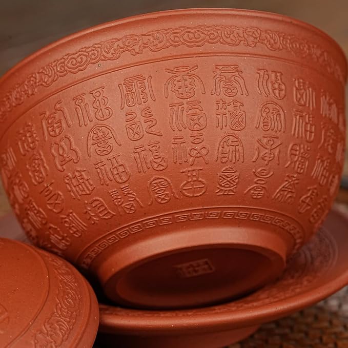 Yixing Zisha Purple Clay Gaiwan 5 Oz/ 150ml,Chinese Kungfu Tea Bowl Cup,Blooming and Loose Leaf Tea Maker Set -Baifu,Red Clay