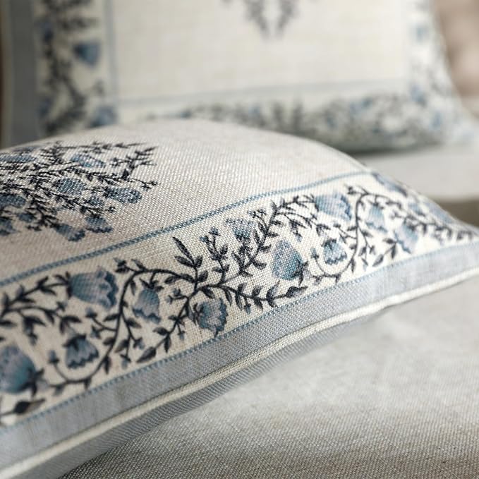 ISAENNE Design Linen Square Throw Pillow Covers 18"x18" Pack of 2, Cottage Farmhouse Cushion Covers with Thorn Vine Pattern for Bed, Living Room, Outdoor, Car