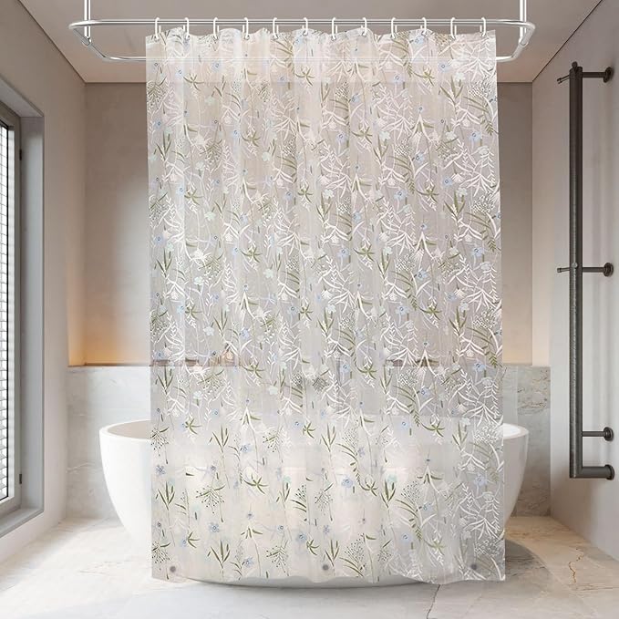 PEVA Shower Curtain, Water Repellent Premium Bathroom Shower Curtain with 3 Magnetic Weights for Shower Stall, Bathtubs