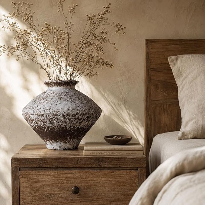 Wabi Sabi Rusty Vintage Vase, 11.4" Tall Wabi Sabi Decor Rustic Farmhouse Pottery Vase for Centerpiece, Textured Pottery Flower Vases for Home Decorative, Table, Living Room (Rusty White, Large)