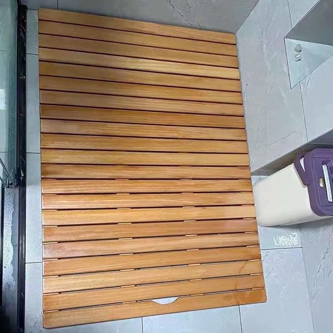Natural Wooden Shower Mat,Bamboo Bath Mat,Wooden Stripe Bath Mat,Non-Slip Bathroom Board,Bathroom Accessories,Natural Environmental Friendly,Easy Storage,Customizable,75x110cm/30x43in