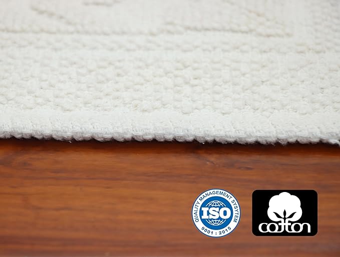 COTTON CRAFT Woven Area Rug - 2 Pack Cotton Jacquard Textured Rug - Boho Farmhouse Rustic Throw Rug with Fringe - Machine Washable Accent Mat for Bedroom Living Room Entryway Nursery - 20x32 - White