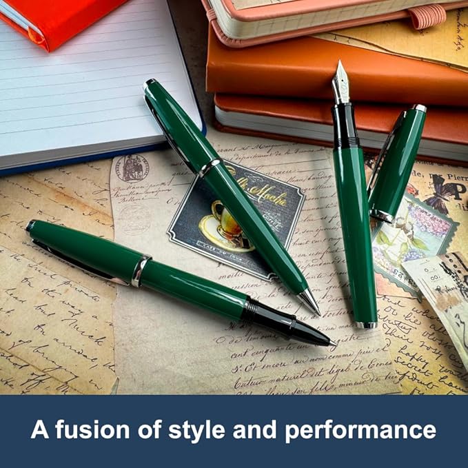 Monteverde USA Aldo Domani Green Fountain Pen - Stub Nib - Hand-Crafted Resin Pen with JoWo Nib - Perfect for Calligraphy and Creative Writing