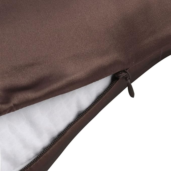 uxcell 1 Pack 100% Charmeuse Pure Silk Pillowcase for Hair and Skin, 350TC 19 Momme Soft Breathable Pillow Case with Hidden Zipper, Coffee Silk Pillowcase Travel (14x20inch)