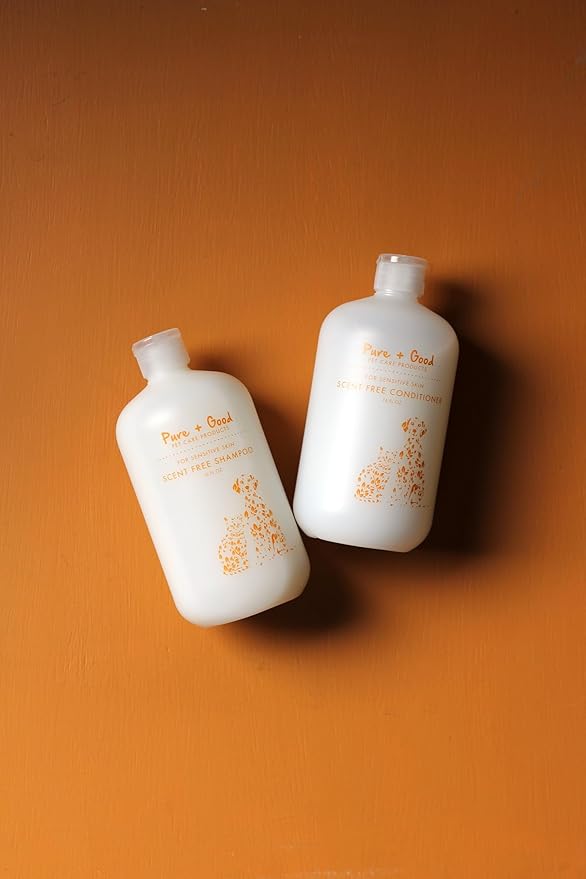 Pure + Good - Shampoo and Conditioner Set, Formulated for All Pets, Gentle and Cleansing, Made in The USA, Cruelty Free, 16 fl oz (Scent Free)
