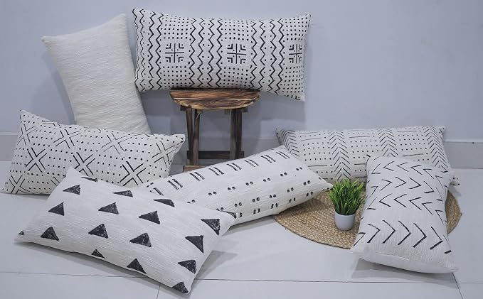 Trade Star 100% Cotton Lumbar Pillow Cover Throw Pillow Cover Large Oblong Cushion Cover Decorative Boho Geometric for Home Decor Luxurious Cushion Case (Ivory Snow) 14 X 36 Inch