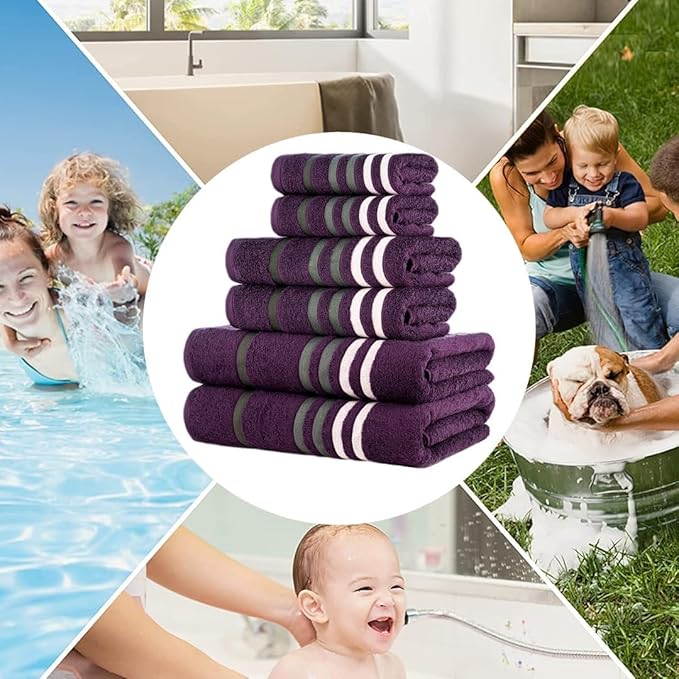 CASA COPENHAGEN Exotic 6Pcs 100% Egyptian Cotton Large Designer Towels Gift Set- Lavender, 550GSM, 2Bath 2Hand 2Washcloths, Bath Towels for Bathroom (Box Pack, Gift Set for Women & Men)