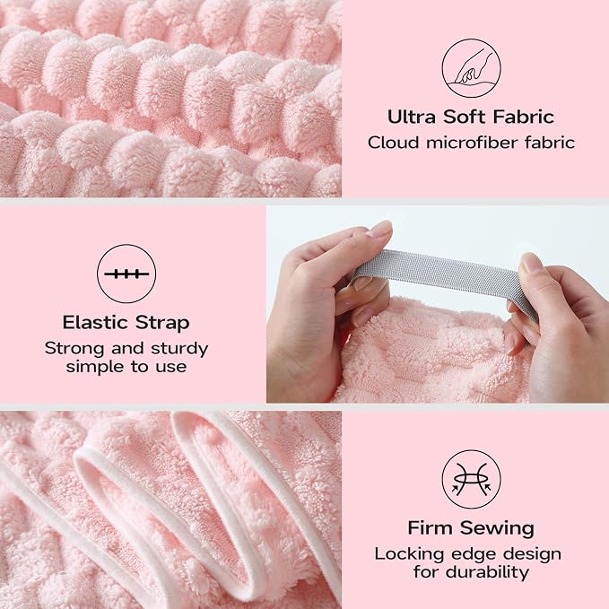 REDKISS 4 Pack Extra Large Hair Towels - Microfiber Hair Towel Wrap for Women, 23 x 47 inches Hair Towels with Elastic Strap, Super Soft Hair Drying Towels for Long, Thick, Curly Anti Frizz Turbans