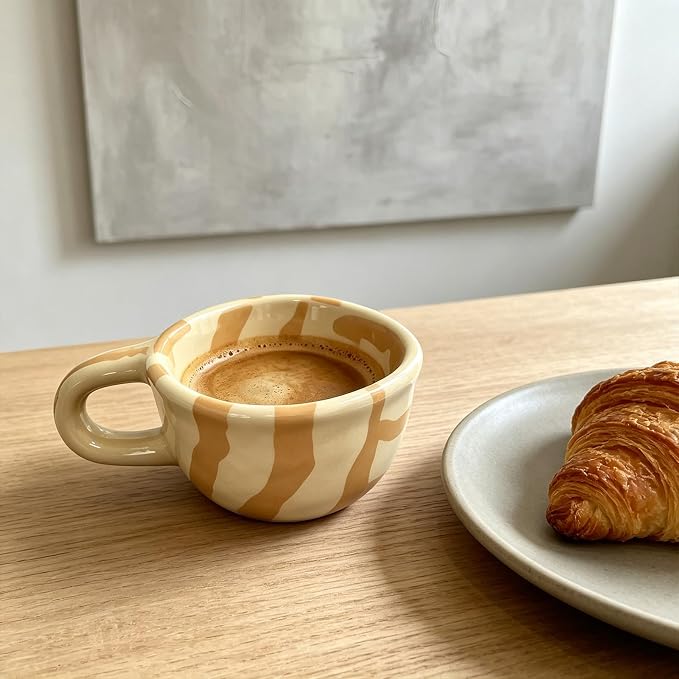 Ceramic Coffee Mug 5.7Oz Small Checkered Coffee Cups Alpine Pattern Hot Chocolate Cup Handmade Checkerboard Latte Mug Aesthetic Gift for Coffee Lovers Microwave Safe,Striped