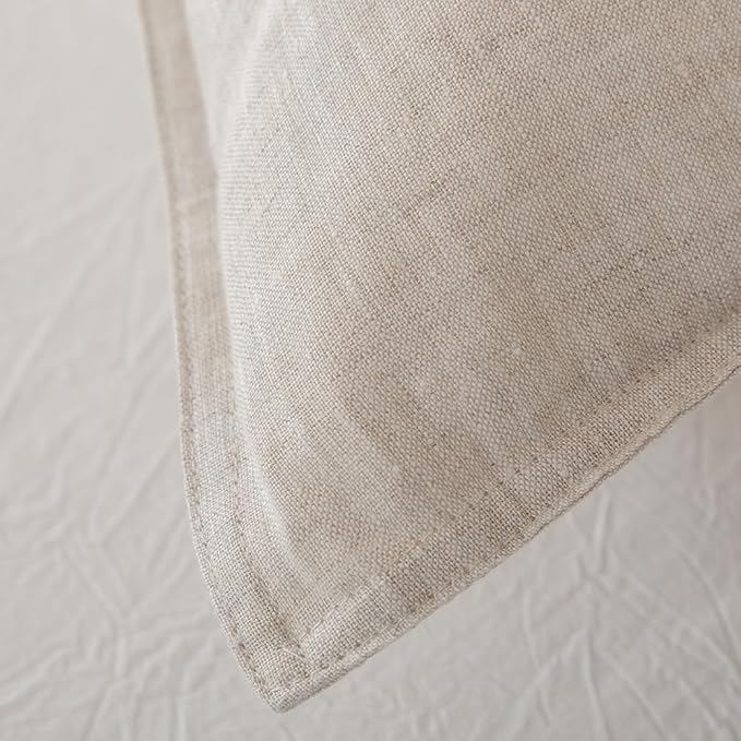 EVERLY 100% Linen Pillowcases Set of 2, French Linen from Normandy, 20X30Inch Queen Size, Natural Color, Coconut Buttons Closure, Flax Pillowshams-Pillowcase-Linen