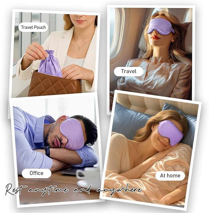 Umisleep Sleep Mask for 100% Pure Mulberry Silk, 22 Momme 6A Soft Eye Masks for Sleep, Adjustable Sleep Masks for Women Men, Light Blocking Sleeping Mask, Silk Eye Mask for Sleeping, Blindfold, Purple