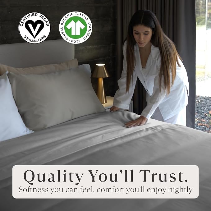 Delilah Home 100% Organic Cotton Duvet Cover, GOTS & Vegan.org Verified, Long Stem 300 TC Sateen Bedding, Non-Synthetic, Deep Pocket Fitted Linen, Lightweight, All-Season, 1 Piece King Size - Grey
