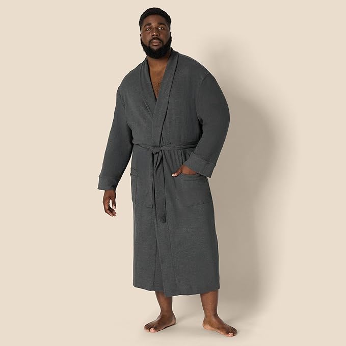 Amazon Essentials Men's Lightweight Cotton Waffle Bathrobe (Available in Big & Tall)