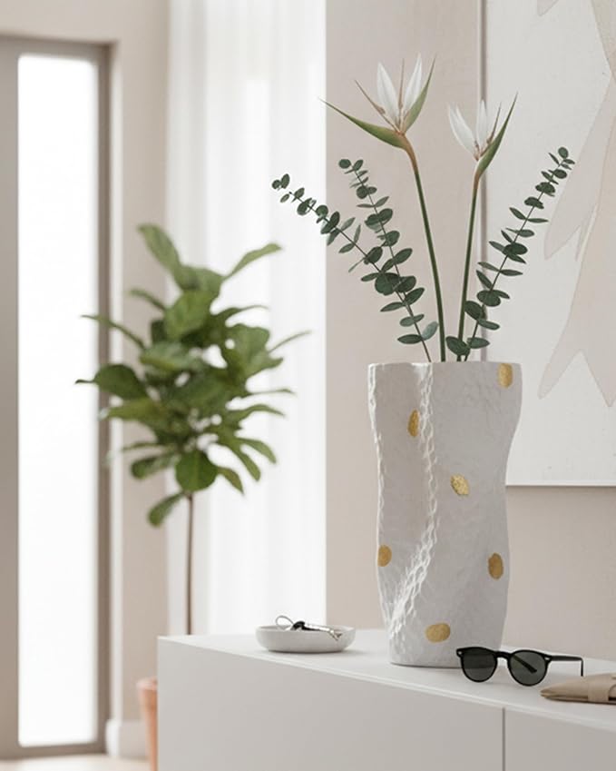 Ceramic Vases for Home Decor, 9.9 Inch Organic Nature Twisted Shape, OOSTONEE Gold Modern Wabi Sabi Unique Flower Vase for Home, Living Room, Bedroom, Dining Table, Centerpiece Decor