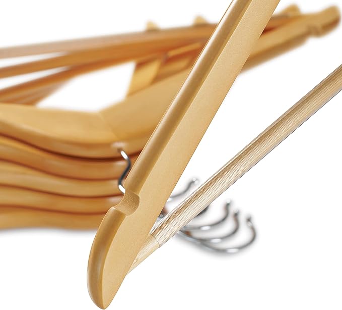 20 Pack Premium Wooden Suit Hangers - Smooth Natural Finish Heavy Duty Wood Coat Hangers - 360 Swivel Hook and Notches Clothes Hangers with Non Slip Pants Bar for Shirt, Jacket, Pant, Dress Hangers