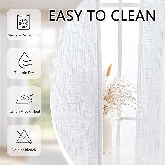 MYSKY HOME White Curtains for Living Room 1 Panel, Semi Sheer Curtains & Drapes Light Filtering Farmhouse Country Boho Style Back Tab Draperies for Sliding Glass Door (Customsize, White)