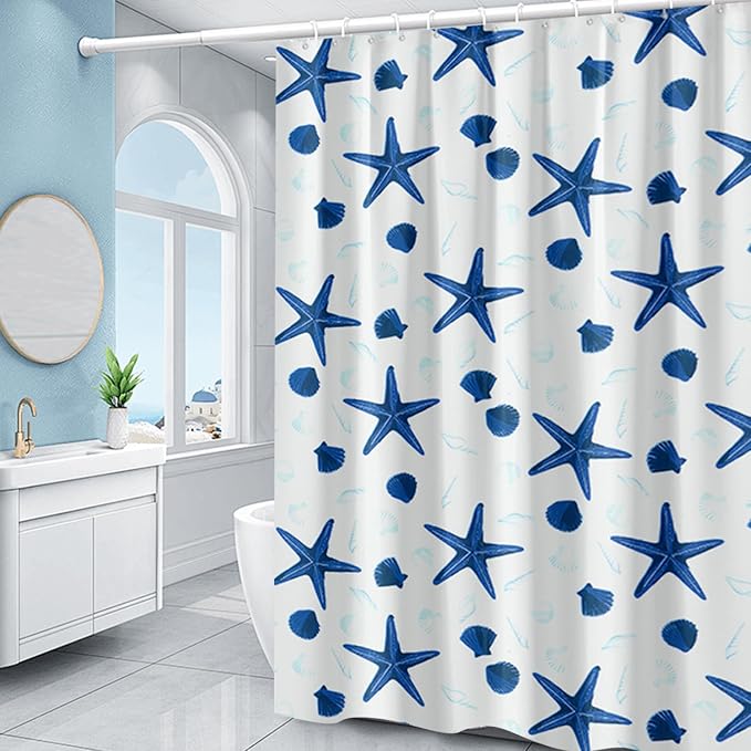 Plastic Shower Liner - Premium PEVA 4G Shower Curtain Liner with Rustproof Grommets and 3 Weighted Magnets, Waterproof Shower Curtain for Bathroom… (Shellfish and Starfish, 72”*72”)