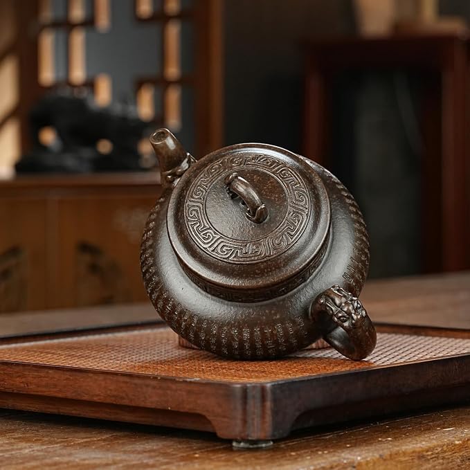 Zisha Teapot, Chinese Yixing Clay Handmade Tea Pot 10 Oz, Infuse Brew Kung Fu Loose Leaf Tea Maker (LongYin,Zini Purple Clay)