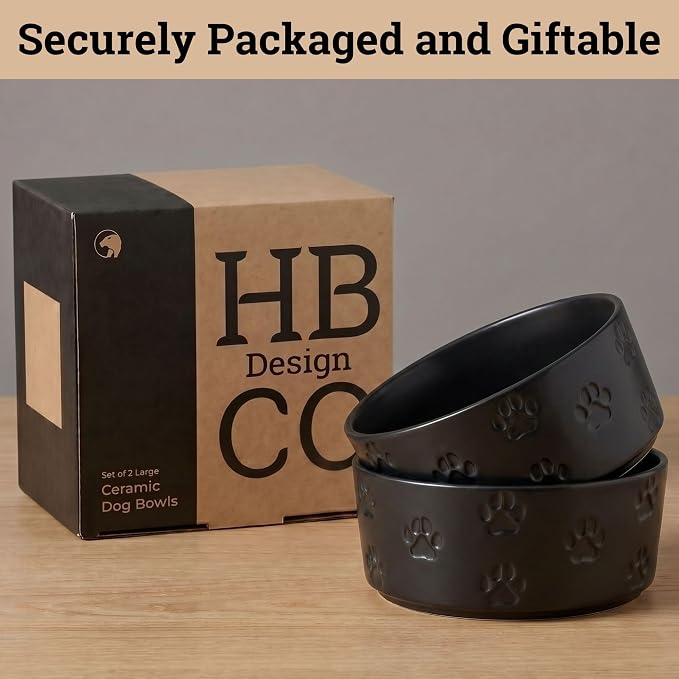 Ceramic Dog Bowl Set of 2 with Anti-Skid Base - 7.5" Wide x 3" Tall Ceramic Dog Bowls for Large Dogs - 6 Cup Capacity Food and Water Bowls for Dogs - Rubber Bottom Pet Bowl Set of 2 for Large Pets