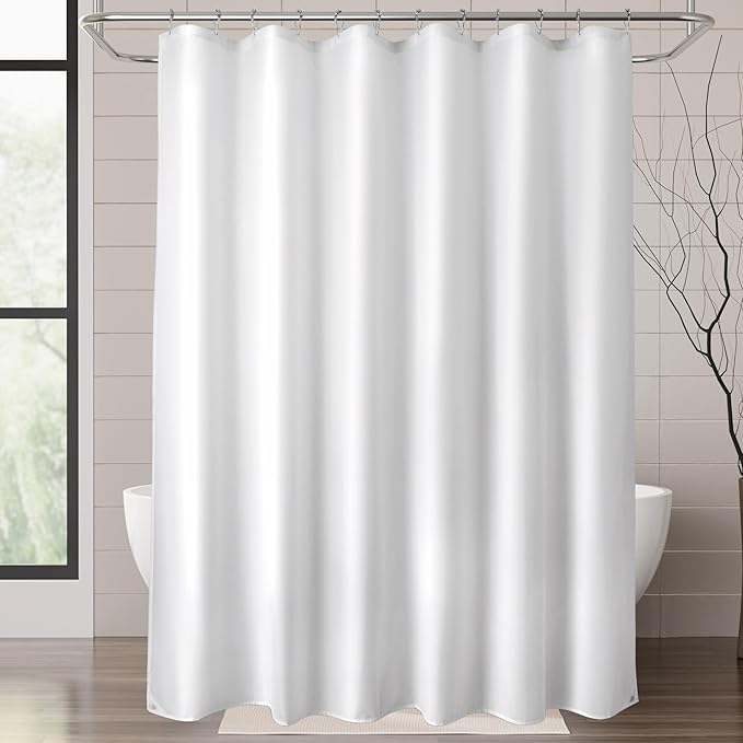 Titanker Fabric Shower Curtain Liner Washable, 72 x 78 Inches, White Shower Liner Fabric with 2 Magnets, Polyester Long Bathroom Shower Curtain Liner Waterproof Soft Lightweight, White
