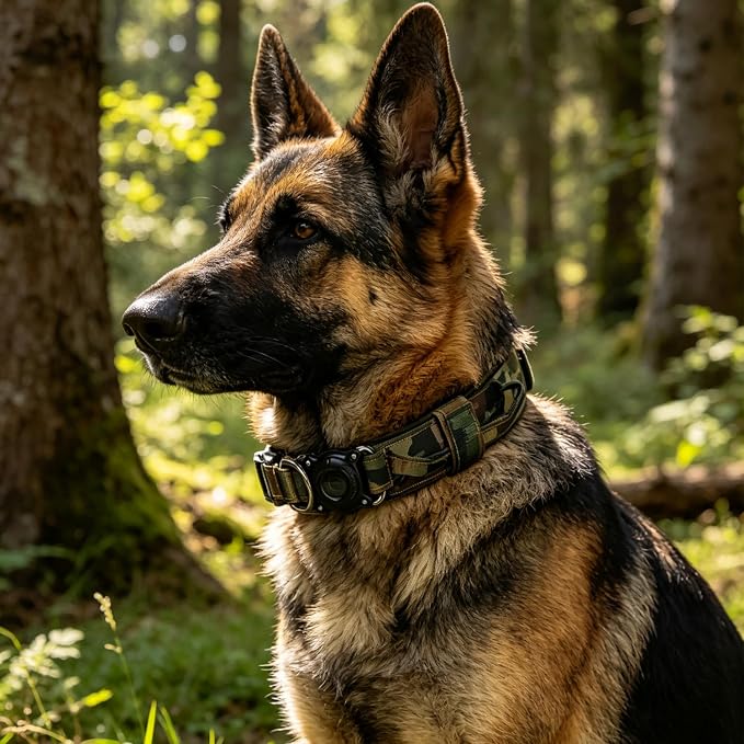 Upgraded AirTag Dog Collar,Waterproof Tactical Dog Collar with AirTag Holder, Control Handle and Metal Buckle,Heavy Duty Dog Collars for Large Dogs(AirtagCamo,XL