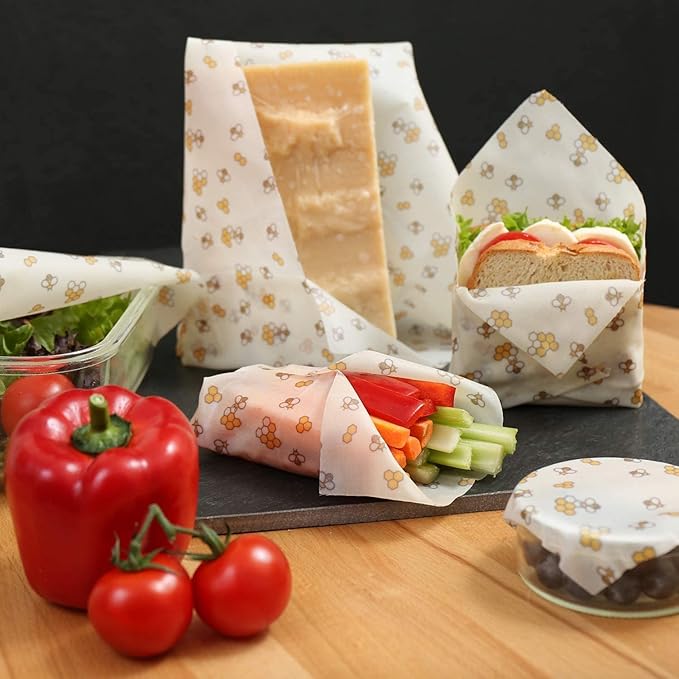 Beeswax Food Wrap (Set of 7) Sustainable Alternative to Aluminum Foil and Albal Paper - For Fruits, Vegetables, Bread, Cheese and Other Foods