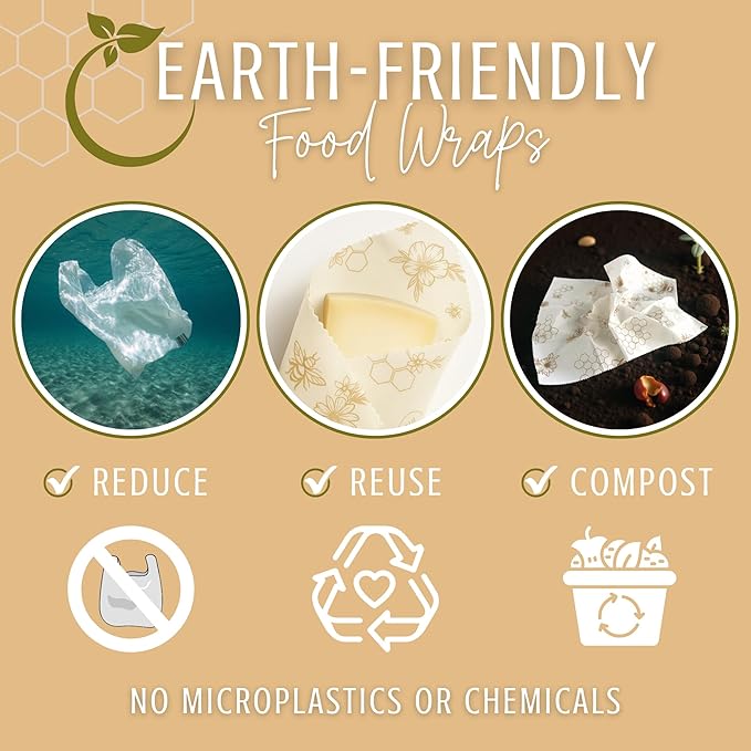Nectar & Nest Beeswax Wraps for Food - Bread Wraps - Reusable Bread Storage Bags - Organic & Eco-Friendly Alternative to Aluminum Foil, Sourdough Bags & Plastic Wrap, Honeycomb Twill