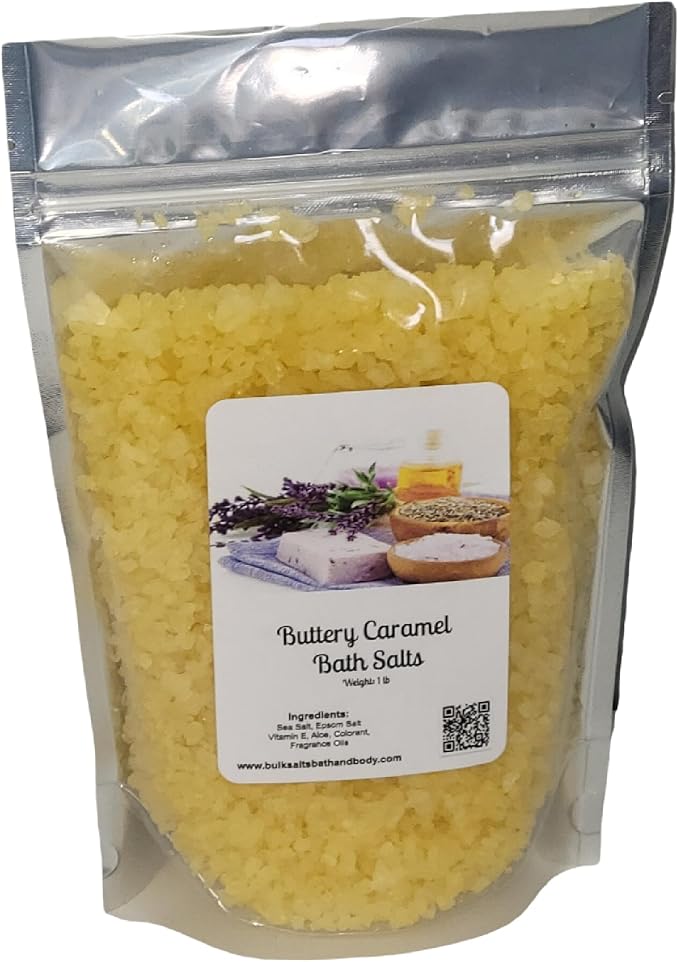 Bath Salts | 1lb Bag (16oz.) | Choose Your Scent | Epsom Salt | Sea Salt| Bathing | Body Care | Beauty | Relaxation | Spa | Pedicure | Manicure | Soak (Buttery Caramel)
