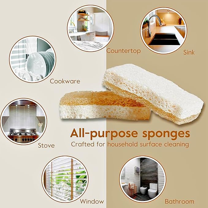 Loofah Dish Sponges Kitchen,Organic Natural Sponges for Dishes,Non Scratch Eco Friendly Biodegradable Cleaning, for Pans, Glass & Delicate Cookware,6PCS