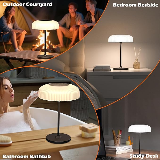 Solar Cordless Table Lamp, Portable Outdoor Mushroom Desk Lamp, 2 Mode Lighting Waterproof Gesture and Touch Lamp with USB Rechargeable for Bedroom, Shower, Yard, Hiking (1 Pces)