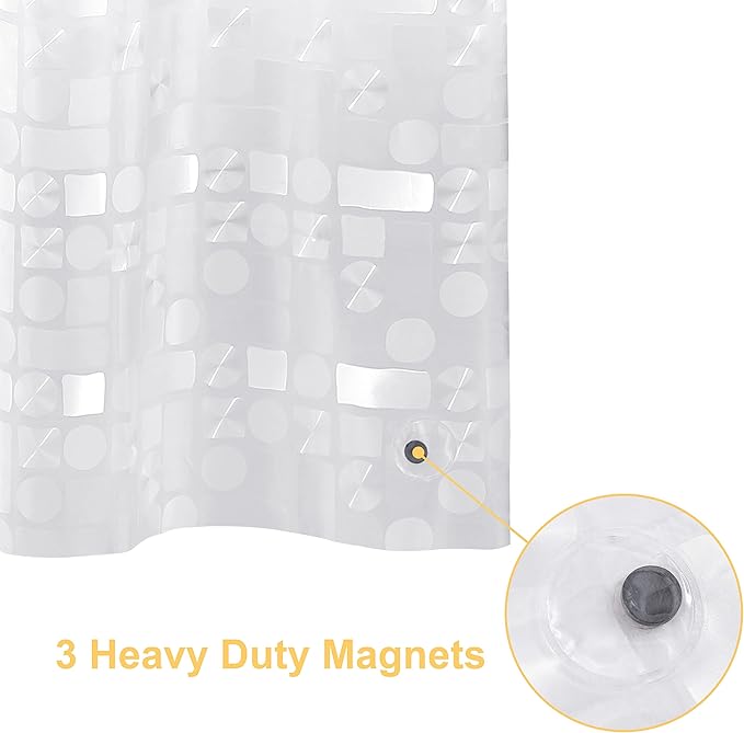 EVA Clear Shower Curtain, Water-Repellent Shower Curtain Liner with 3 Magnets for Bathroom, 72x72 Inches, Geometric