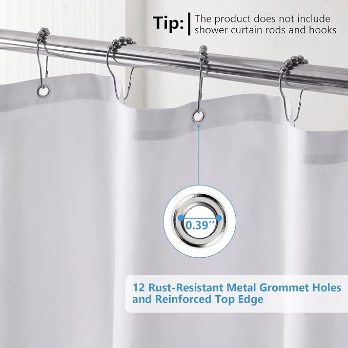 120GSM Ultimate Waterproof Fabric Shower Curtain Liner - TPU Lamination Technology with 3 Magnets,Machine Washable,71x74 Inch Soft Cloth Shower Curtain or Shower Liner,for Bathroom(White)