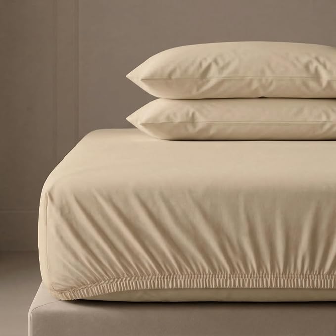 MakeMake Organics Organic Twin Fitted Sheet Set GOTS Certified Organic Cotton Fitted Sheet with 1 Pillowcase Ultra Soft Non Toxic Breathable Hypoallergenic (40"X76", Oat)