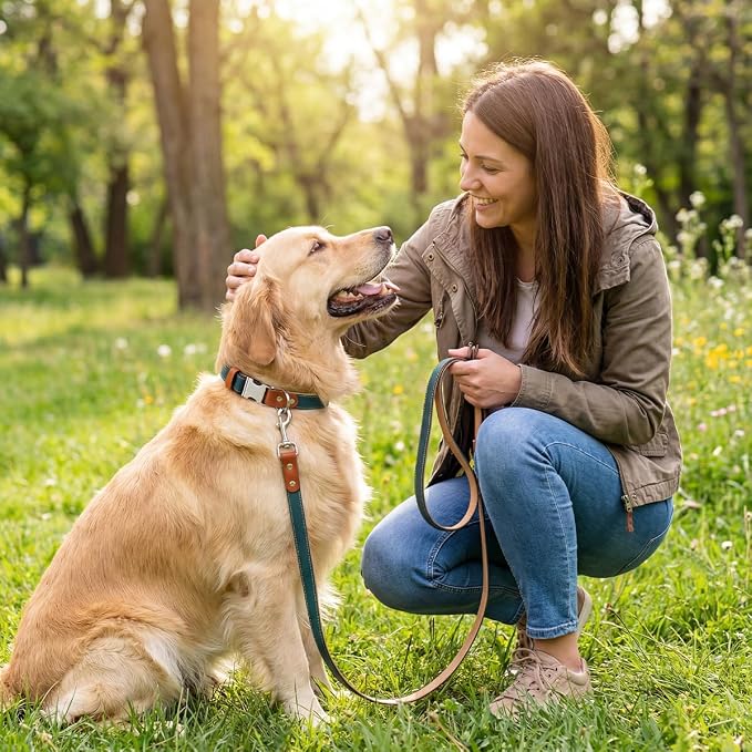 Dog Collar and Leash Set, PU Leather Dog Collar – Adjustable Eco-Friendly with Genuine Leather & Hemp, Soft Breathable Dog Collar Set for Small to Large Dogs (Pink, S(10“-16”))