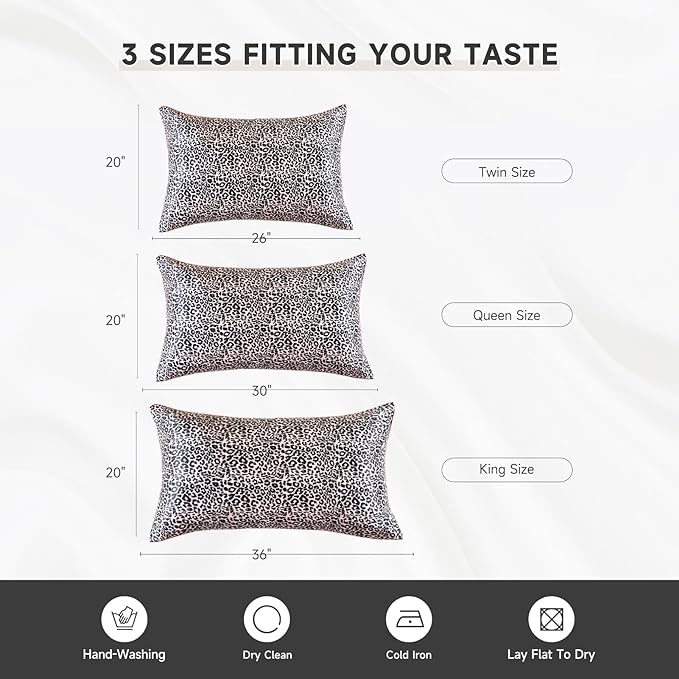 THXSILK Natural Mulberry Silk Pillowcase Hypoallergenic Zipper Pillow Case - Grade 6A+ Real Mulberry Silk Pillowcase Organic Silk Pillow Case, 1PC (Leopard Print, Queen Size 20"x30")