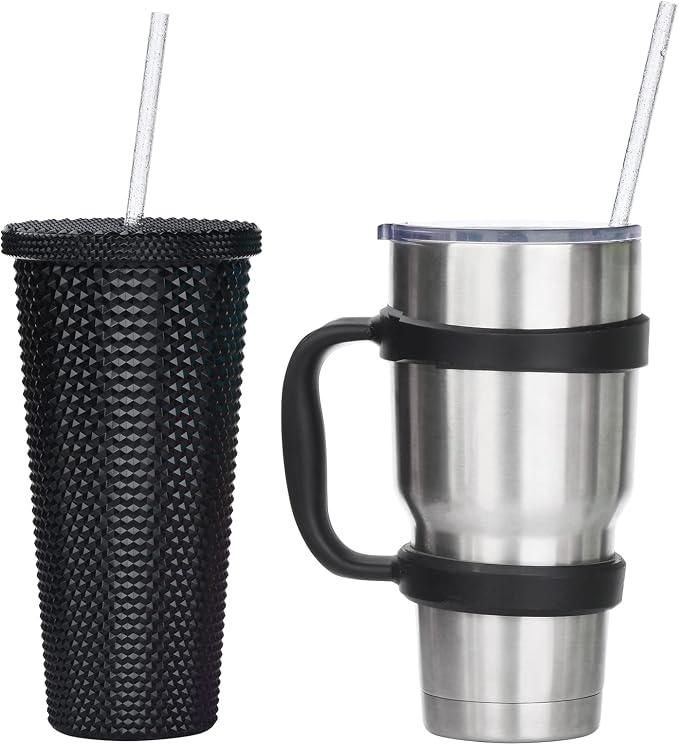 ALINK 12-Pack Reusable Glitter Straws, 11" Long Clear Hard Plastic Tumbler Straws, Replacement Drinking Straws for 20 OZ 30 OZ Stanley, Yeti/Rtic, Starbucks, Mason Jars with Brush