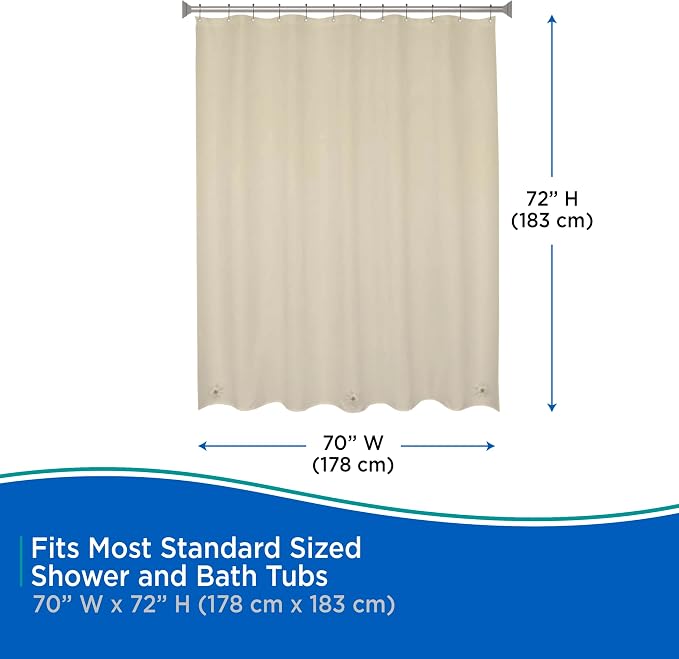 Kenney KN61436 Lightweight 3 Gauge Waterproof PEVA Shower Curtain Liner with Durable Eyelet Hang Holes and Weighted Magnetic Hem for Bathroom, 70" W x 72" H, Taupe, 1-Pack