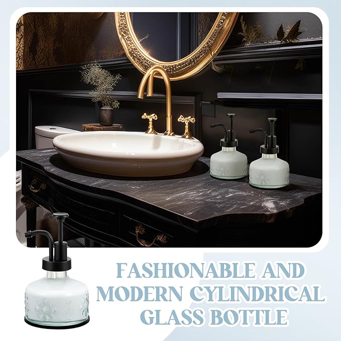 Tioncy 2 Pcs Antique Soap Dispenser Kitchen Bathroom Countertop Glass Soap Pump Dispenser Refillable Rustic Small Liquid Container with Non Slip Silicone Coaster(Clear)