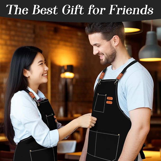 conda Chef Apron, 1 Pack, Cross Back Straps Apron With Pockets for Men Women, 100% Cotton Canvas Adjustable Apron, for Cooking Pottery Baking Painting