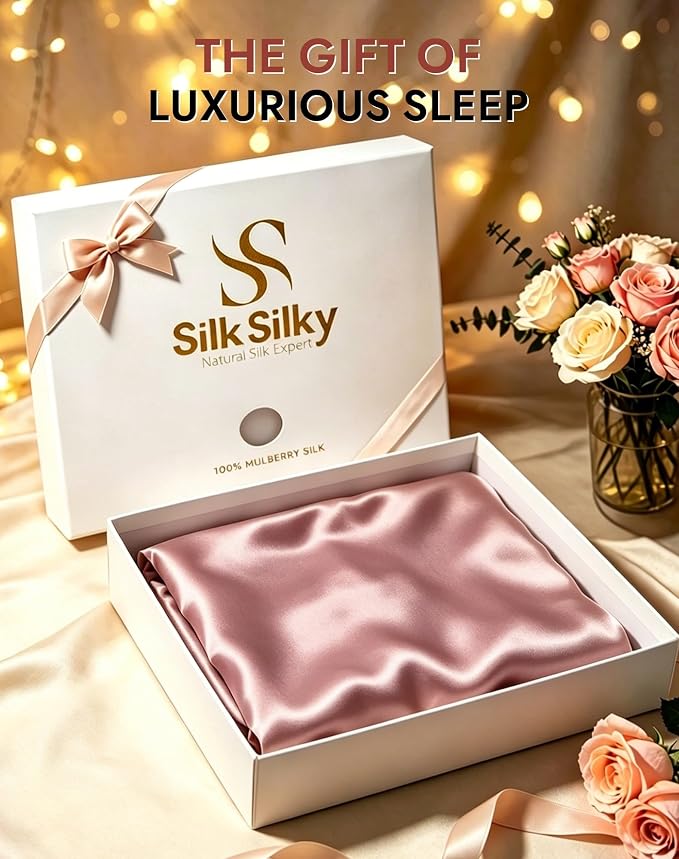 SilkSilky 100% Pure Organic Mulberry Silk Pillowcase for Hair & Skin, Both Sides Grade 6A Pillow Cases with Hidden Zipper, Breathable Cooling Silk for Beauty Sleep (Queen 20''x30'', PaleMauve)