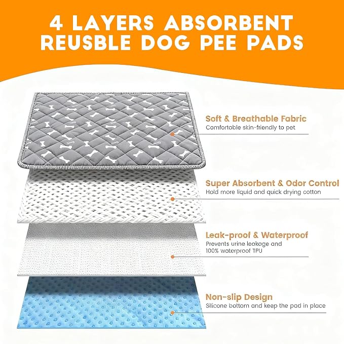 Puppy Pee Pads with Pheromones, Washable Puppy Training Pads for Dogs Reusable Puppy Potty Pads for Dogs and Cats(with Pet Hair Removal Gloves)