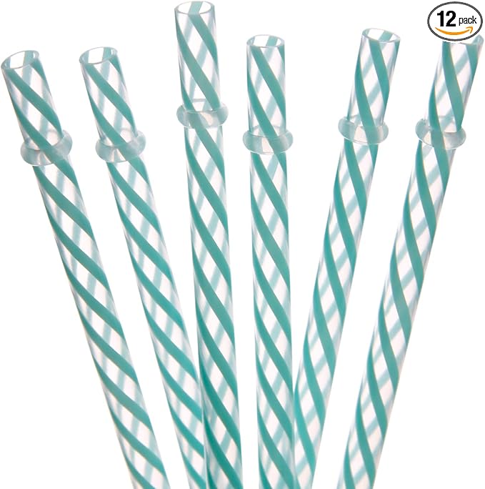 Dakoufish 12 Piece 11 Inch Reusable Plastic Thick Drinking Straws BPA Free Mason Jar Straws small Stripe Color (11inch Mint)