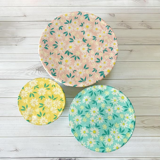 Reusable Beeswax Bowl Covers - Food Cover Stretch Edging, Stretchable Beewax Wrap, Elastic Storage Wraps for Storage Containers,set of 3